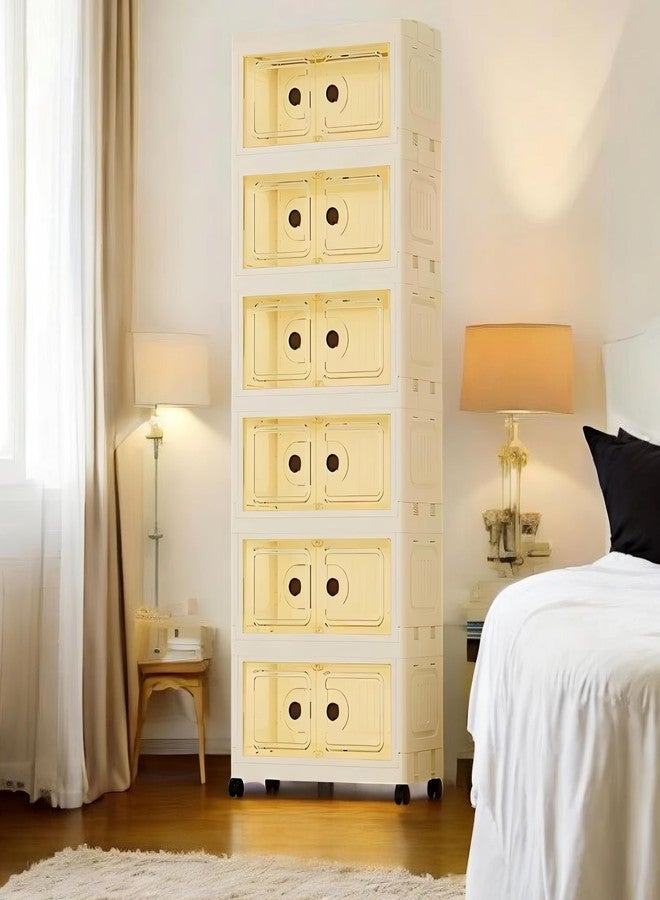 VERAT Foldable Organizer for Clothes/Multipurpose Kitchen Storage Rack/Wardrobe for Cloth/Space Saving Closet for Bedroom-Living Room/Cupboard for Kids (White, 6 Tier) (25-26-3) - Image 1